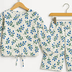 Green & Blue Leaves Full Sleeve White Skate Fish Girls