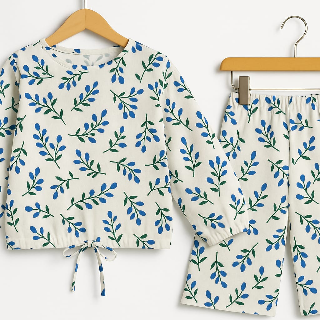 Green & Blue Leaves Full Sleeve White Skate Fish Girls