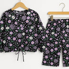 Light Purple & White Flower Full Sleeve Black Skate Fish Girls