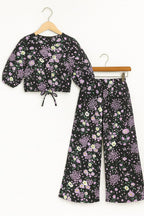 Light Purple & White Flower Full Sleeve Black Skate Fish Girls