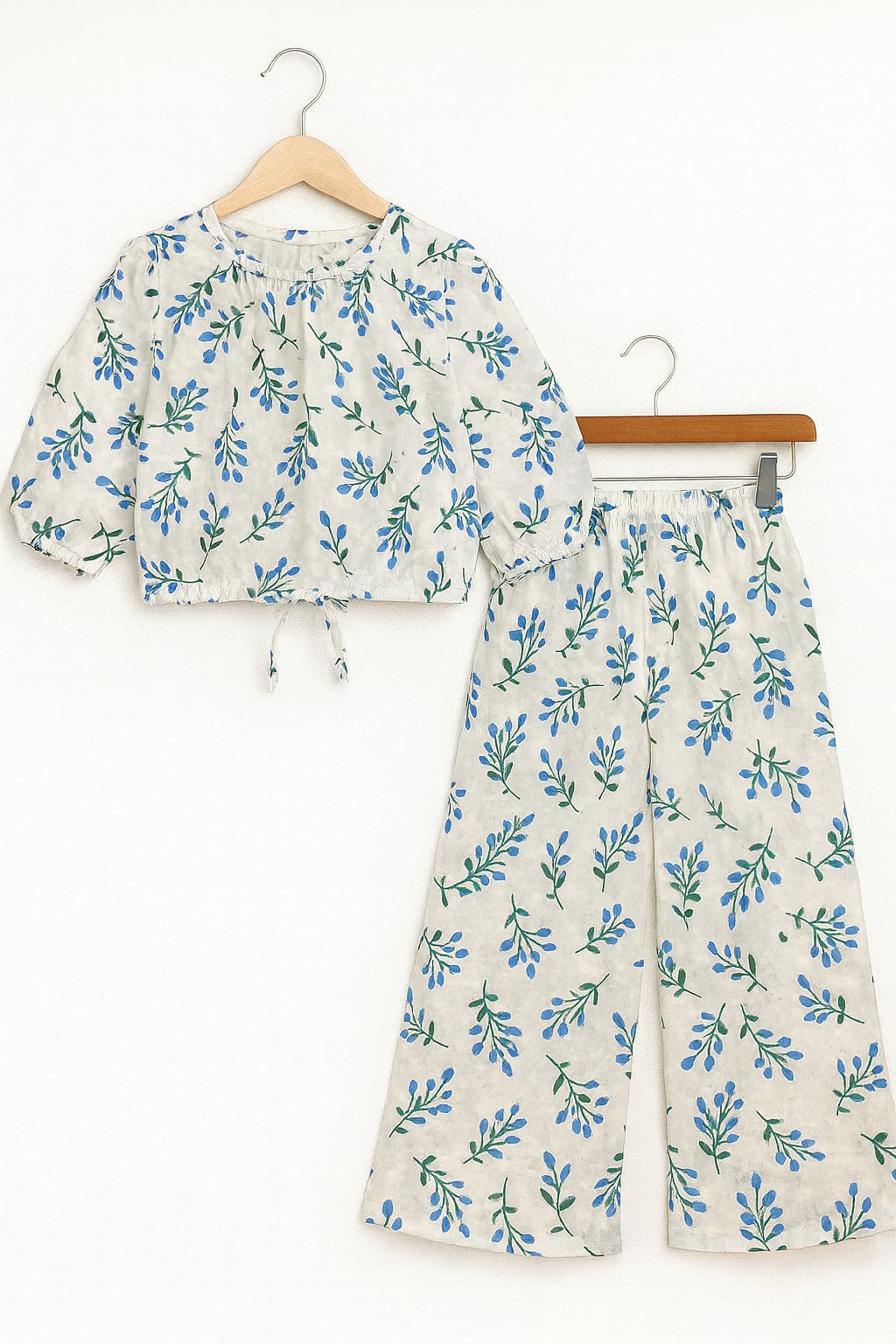 Green & Blue Leaves Full Sleeve White Skate Fish Girls