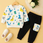 Dino All Over Print White , Black Trouser Track-suit Boys