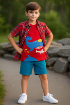 Two Pocket Shark Red Inner Double Casual Shirt Boys