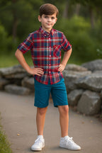 Front Pocket Multi Red Checked Casual Shirt Boys ( R-371 )