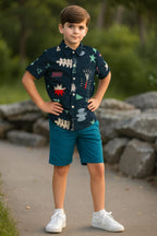 Multi Print Navy Casual Shirt Boys