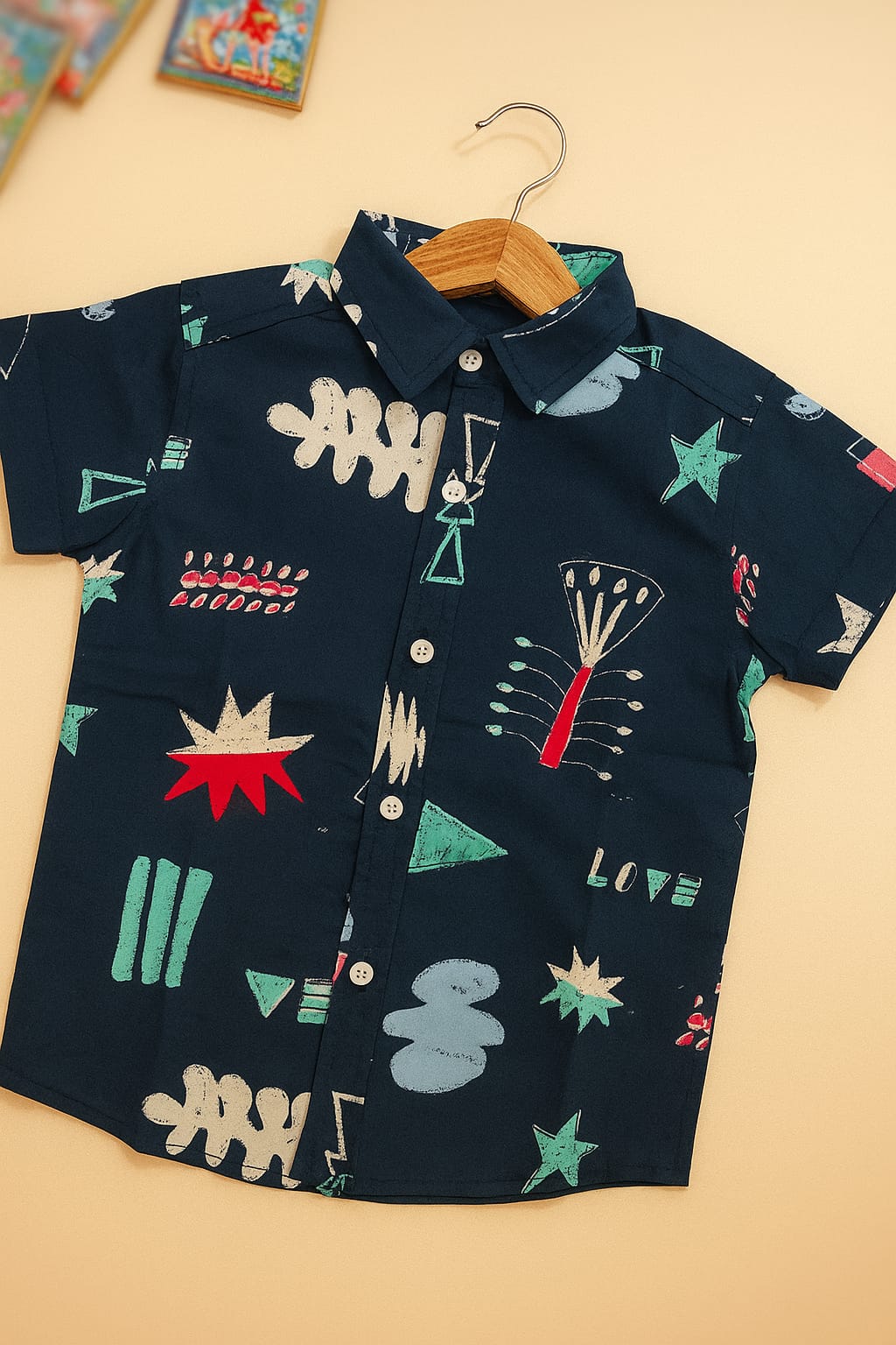 Multi Print Navy Casual Shirt Boys