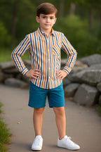 Orange & Blue Lines Casual Shirt Boys ( R-138 )