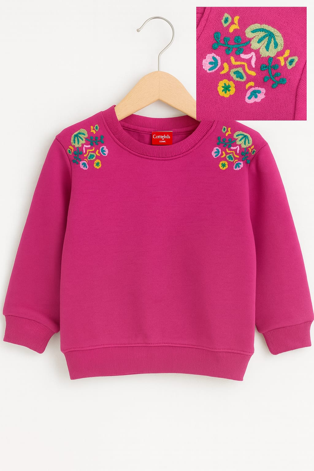 Two Side Embroidery Dark Pink Sweatshirt Girls