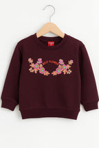 Wild Flower Embroidery Mahroon Sweatshirt Girls