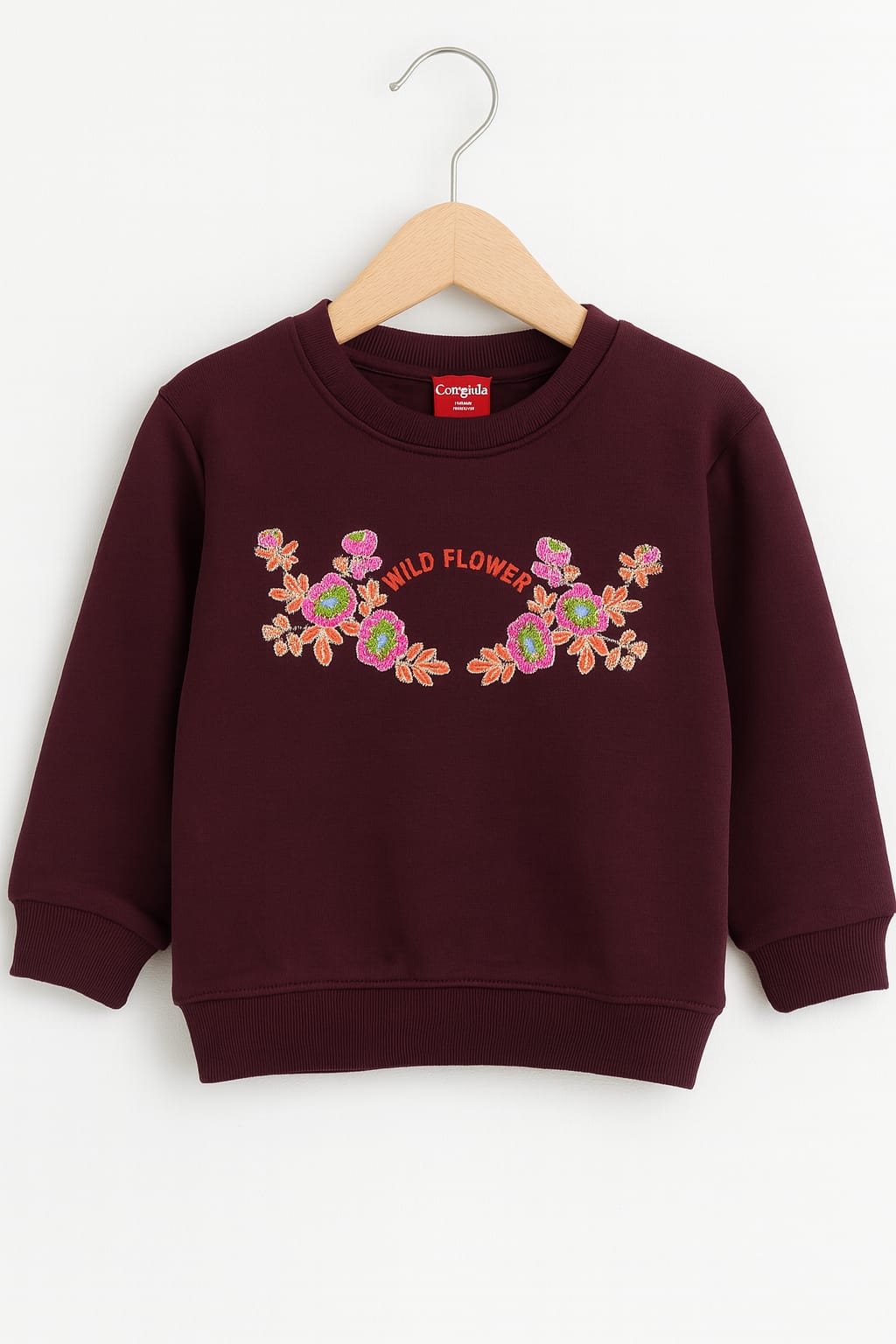 Wild Flower Embroidery Mahroon Sweatshirt Girls
