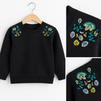 Two Side Embroidery Black Sweatshirt Girls