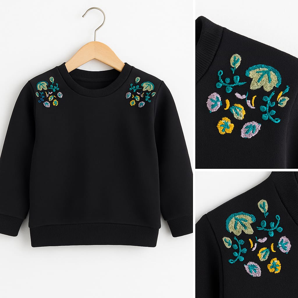 Two Side Embroidery Navy Sweatshirt Girls