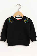 Two Side Embroidery Black Sweatshirt Girls