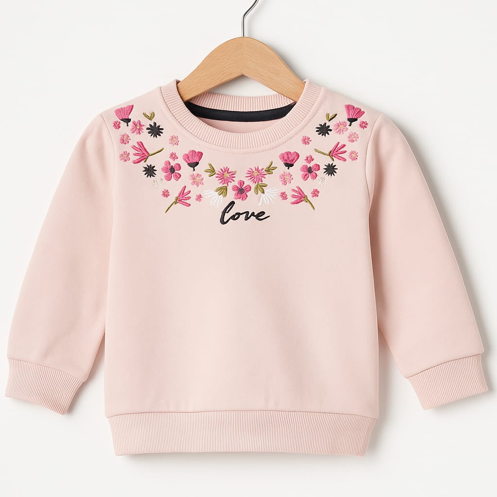 Love Pink Embroidery Peach Sweatshirt Girls