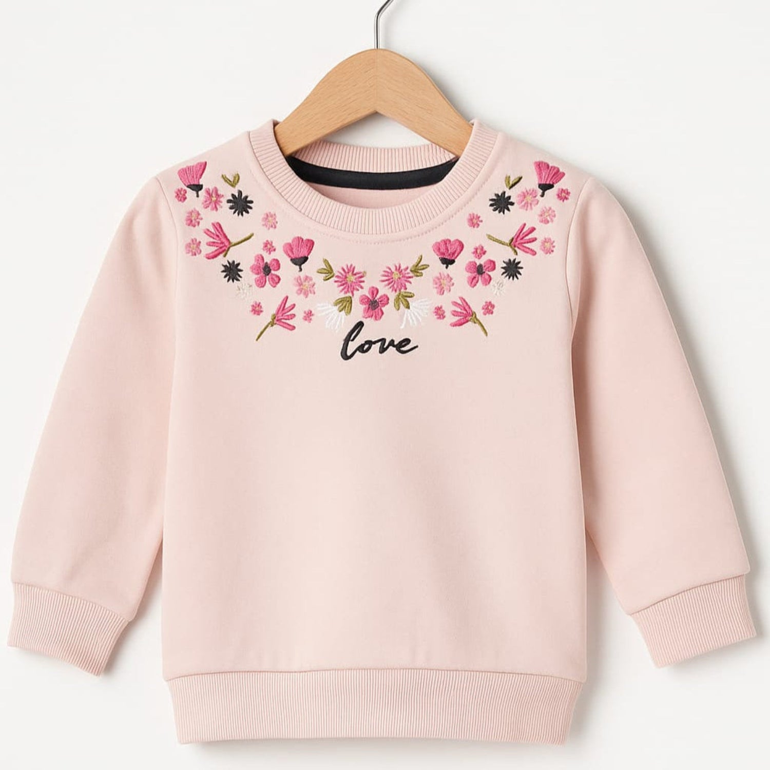 Love Pink Embroidery Peach Sweatshirt Girls
