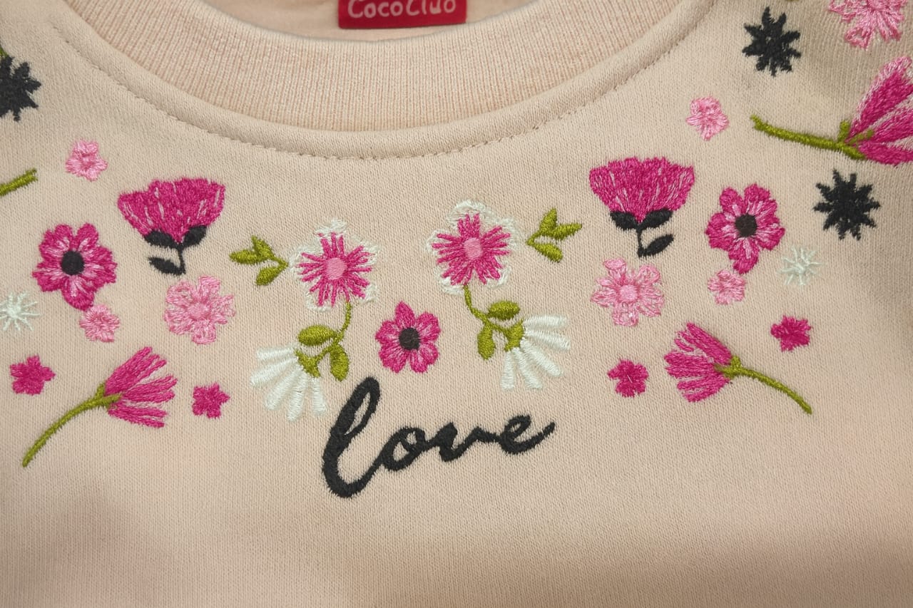 Love Pink Embroidery Peach Sweatshirt Girls
