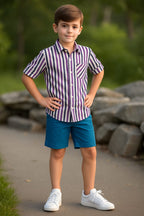 Purple & Black Line Casual Shirt Boys ( R-145=153 )