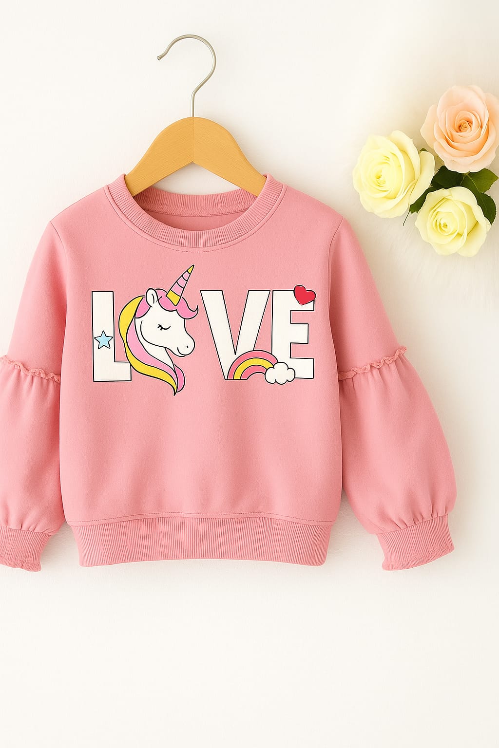 Love Unicorn Baby Pink Sweatshirt Girls ( Factory )