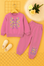Floral Front Embroidery Pink Track-suit Girls