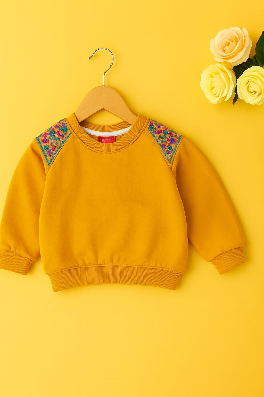 Shoulder Embroidery Mustred Sweatshirt Girls