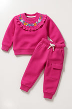 Floral Embroidery With Frill Pink Track-suit Girls
