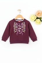 Floral Front Embroidery Mahroon Sweatshirt Girls
