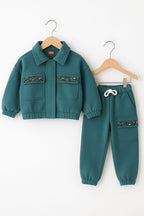 Two Pocket C-Green Track-suit Girls