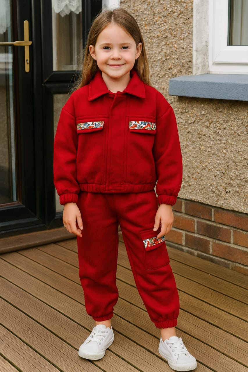 Two Pocket Red Track-suit Girls ( Factory )