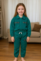 Two Pocket C-Green Track-suit Girls