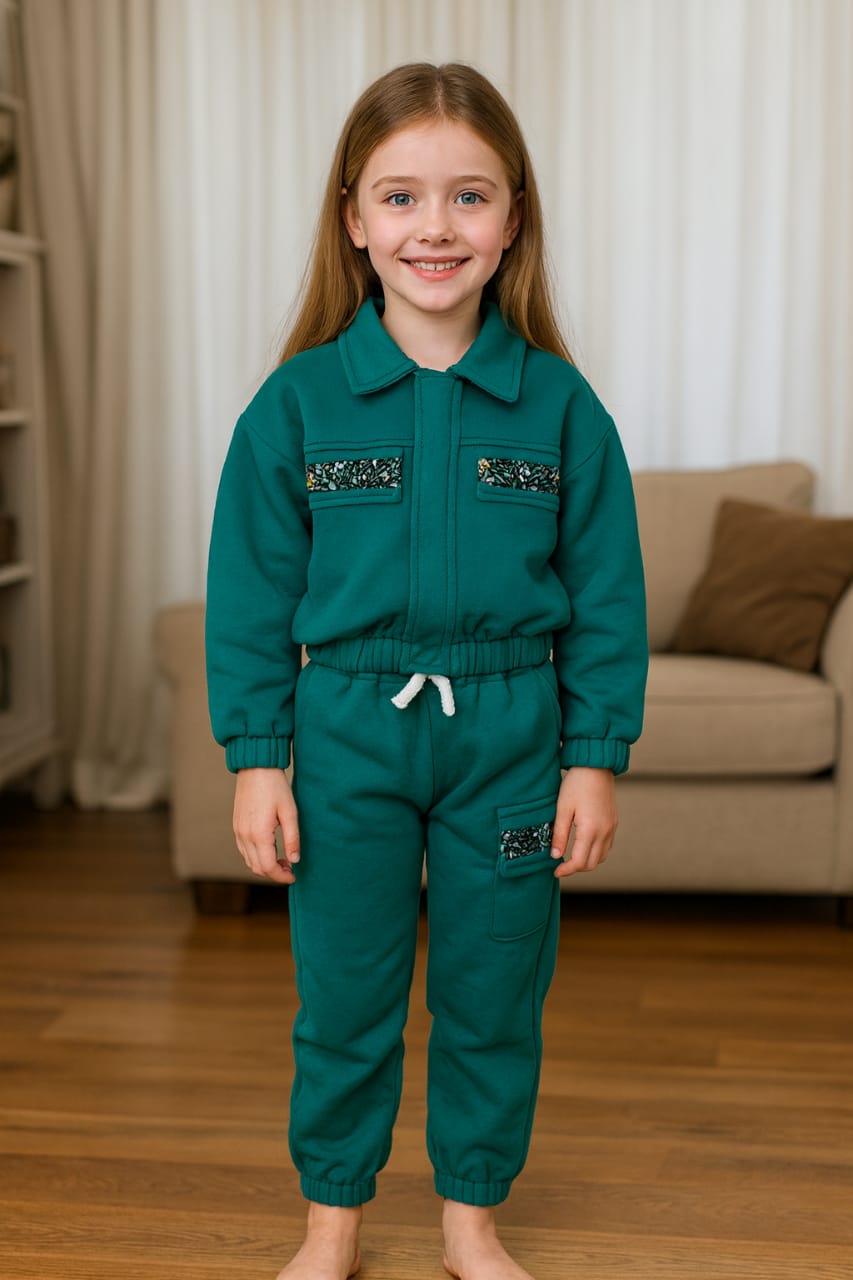 Two Pocket C-Green Track-suit Girls