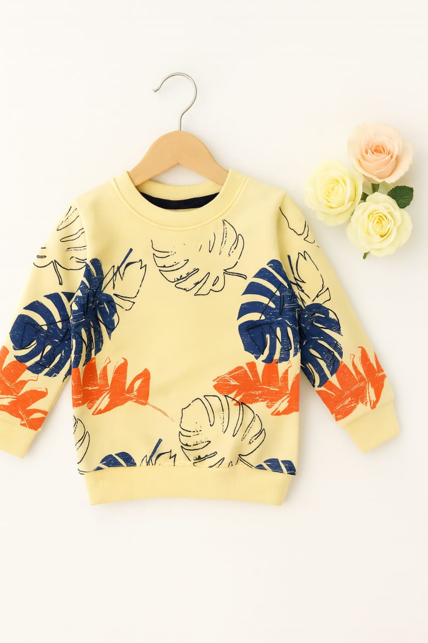 Leaves  All Over Print Lemon Sweatshirt Boys ( R-292 )