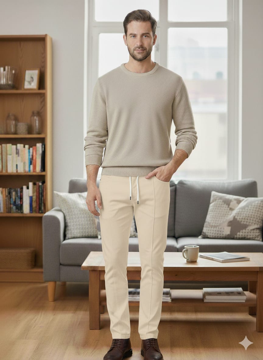 3 Pocket Cream Trouser Men's