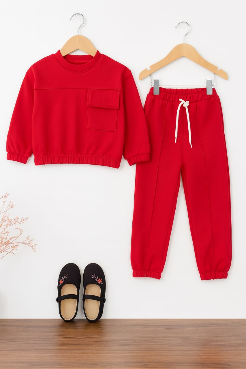 Front Pocket Red Track-Suit Girls