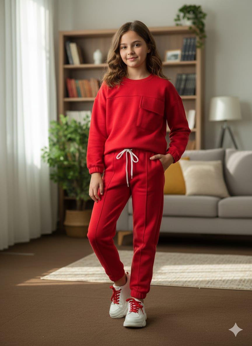 Front Pocket Red Track-Suit Girls ( R-79 ) ( Factory )