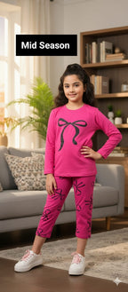 Black Bow Dark Pink Trouser Shirt Girls