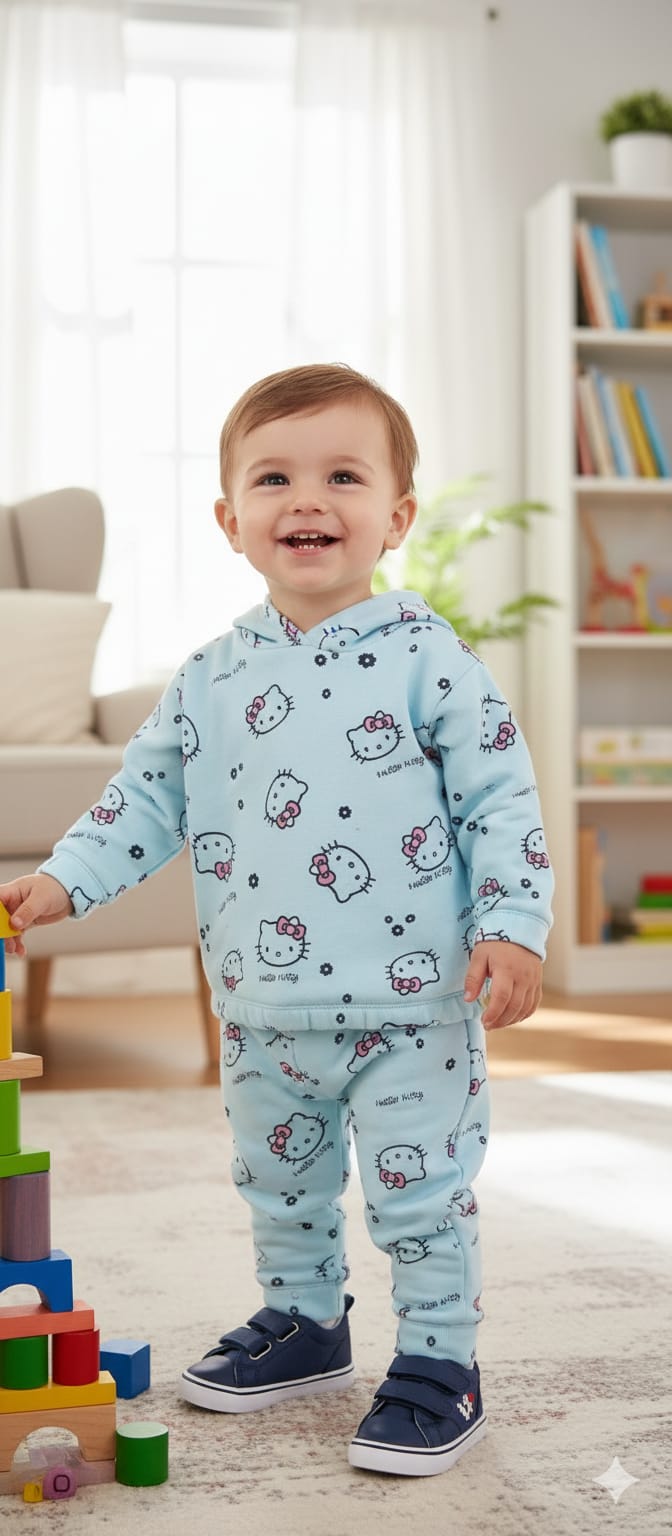 Hello Kitty All Over Print Sky Hoodies Track-Suit Newborn