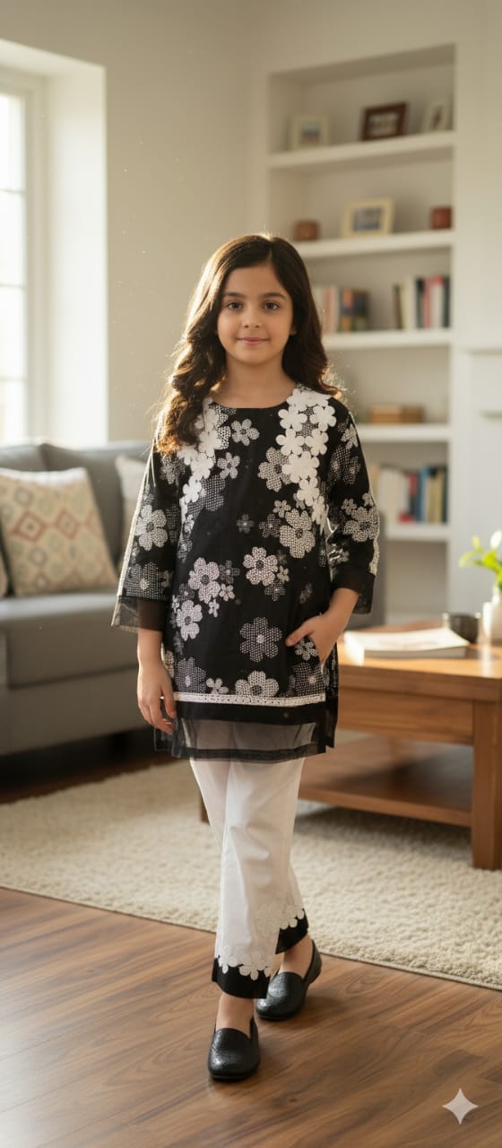 Black & White Pattern Black Pairs Girls