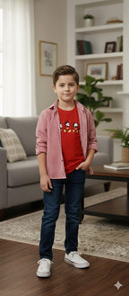 4 Mickey Mouse Red Inner Red Check Double Casual Shirt