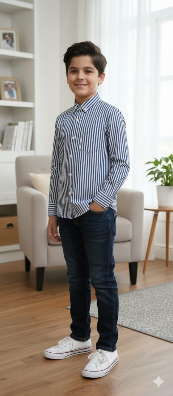 Royal Blue Striper Full Sleeve Casual Shirt Boys