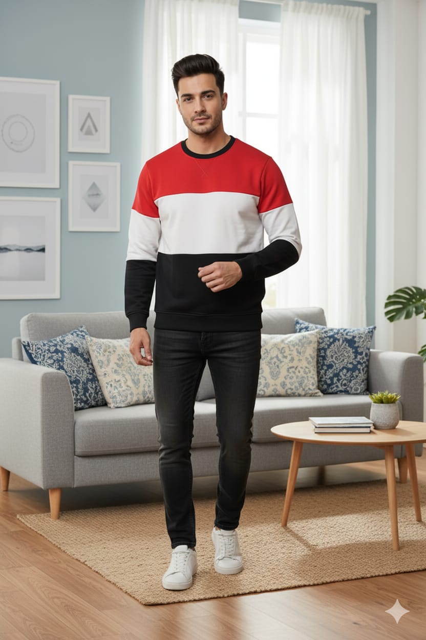 Red & Black Penal Sweatshirt Men's