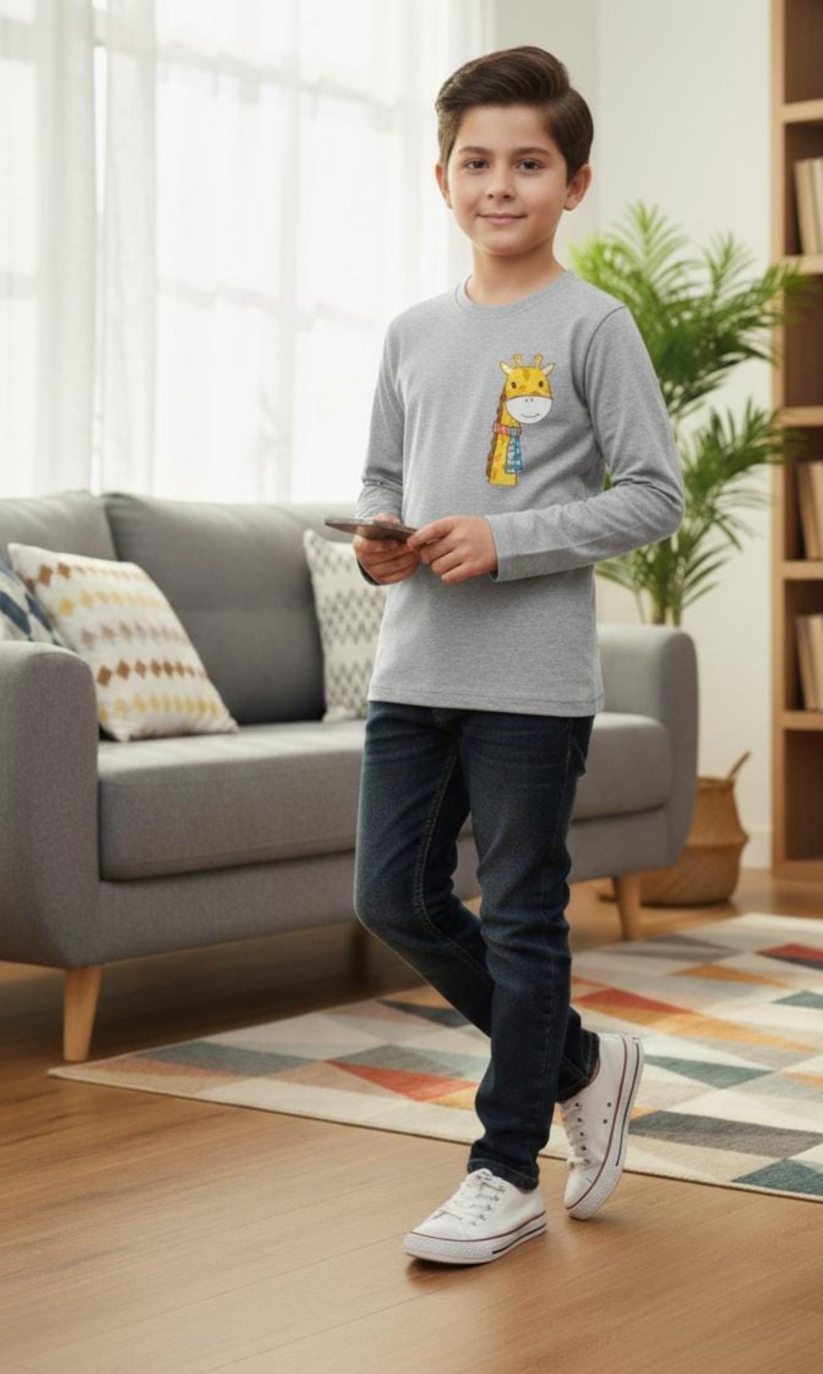 Giraffe From Side Oatmeal T-Shirt Boys