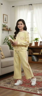 Pink Flower All Over Print Lemon Track-suit Girls