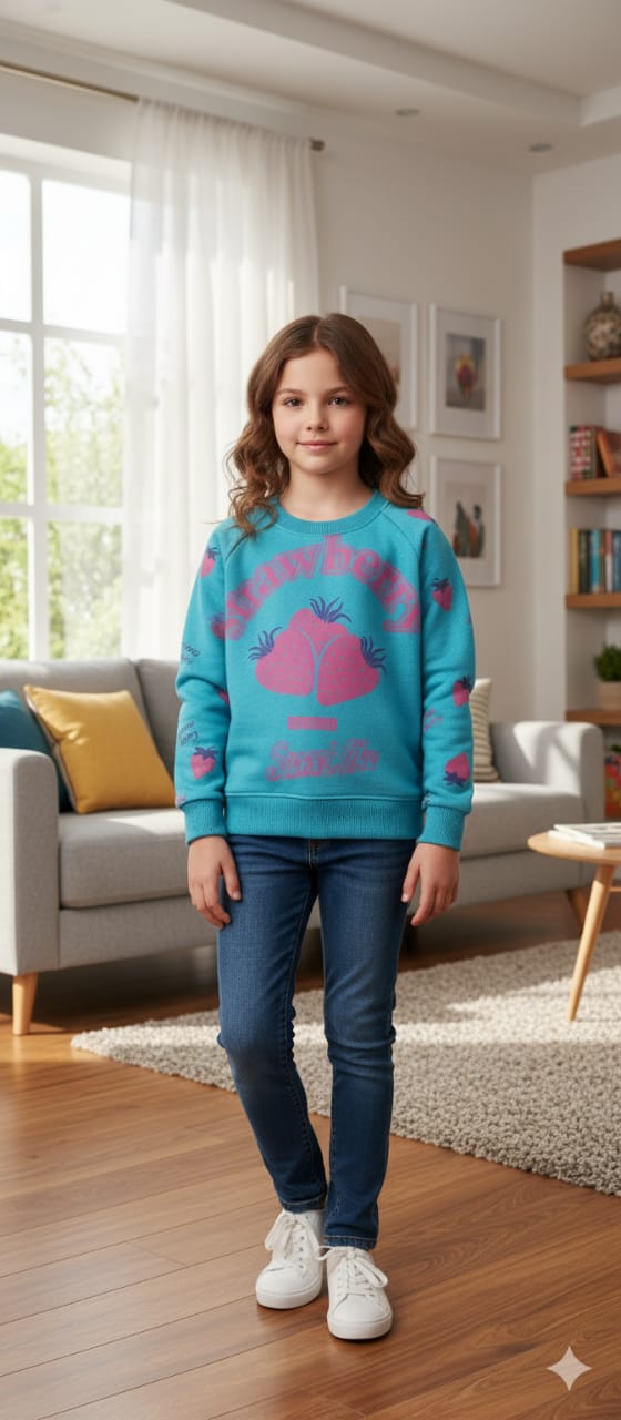 Strawberry Teal Sweatshirt Girls