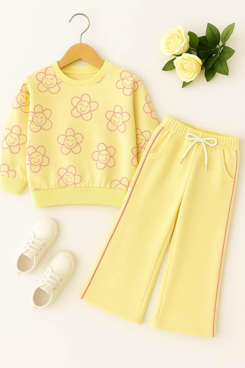 Pink Flower All Over Print Lemon Track-suit Girls
