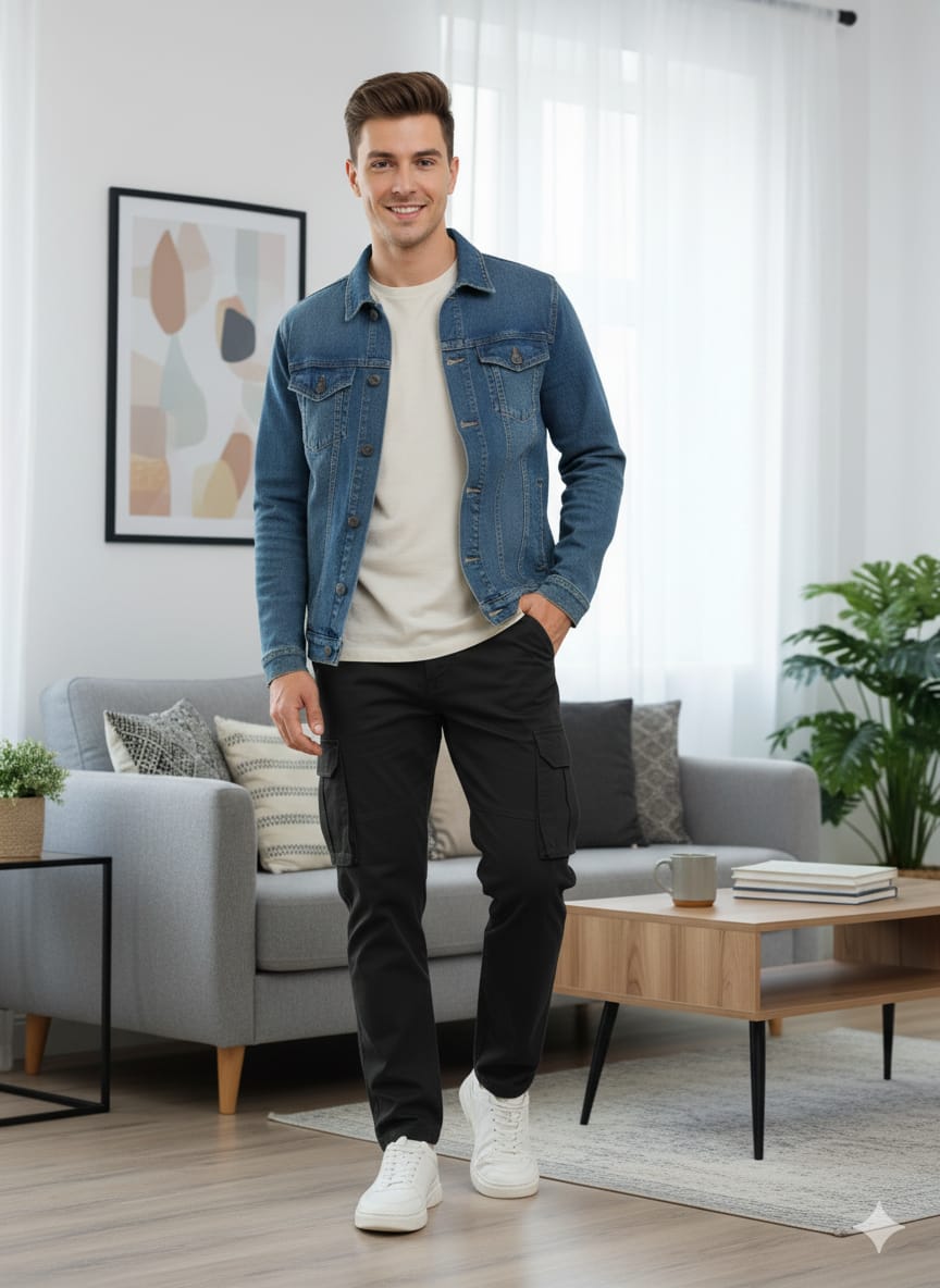 6 Pocket Black Trouser Men's