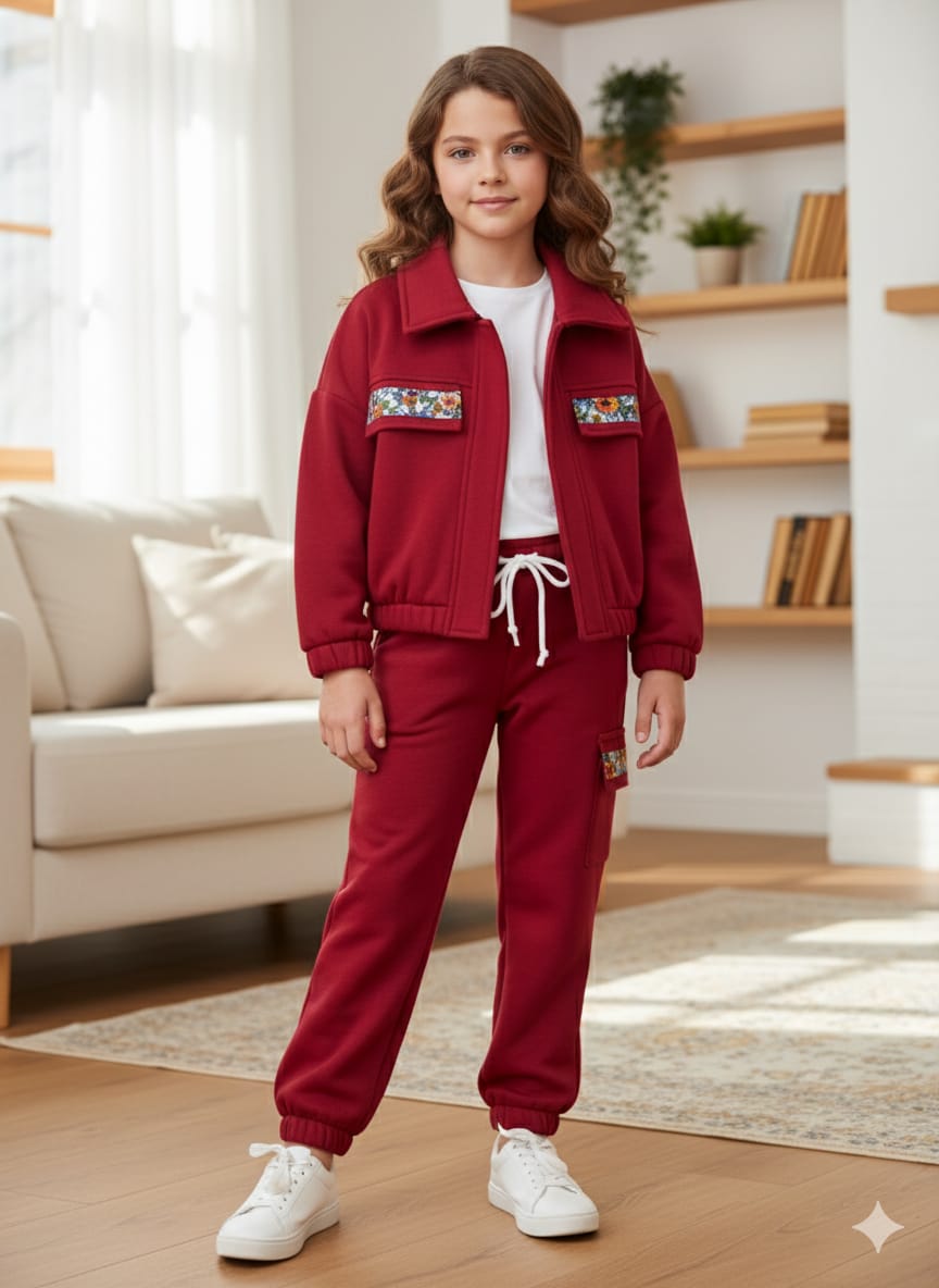 Two Pocket Red Track-suit Girls ( Factory )