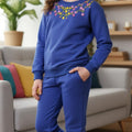 Blossom Charm Embroidery Royal Blue Track-suit Girls ( Factory )