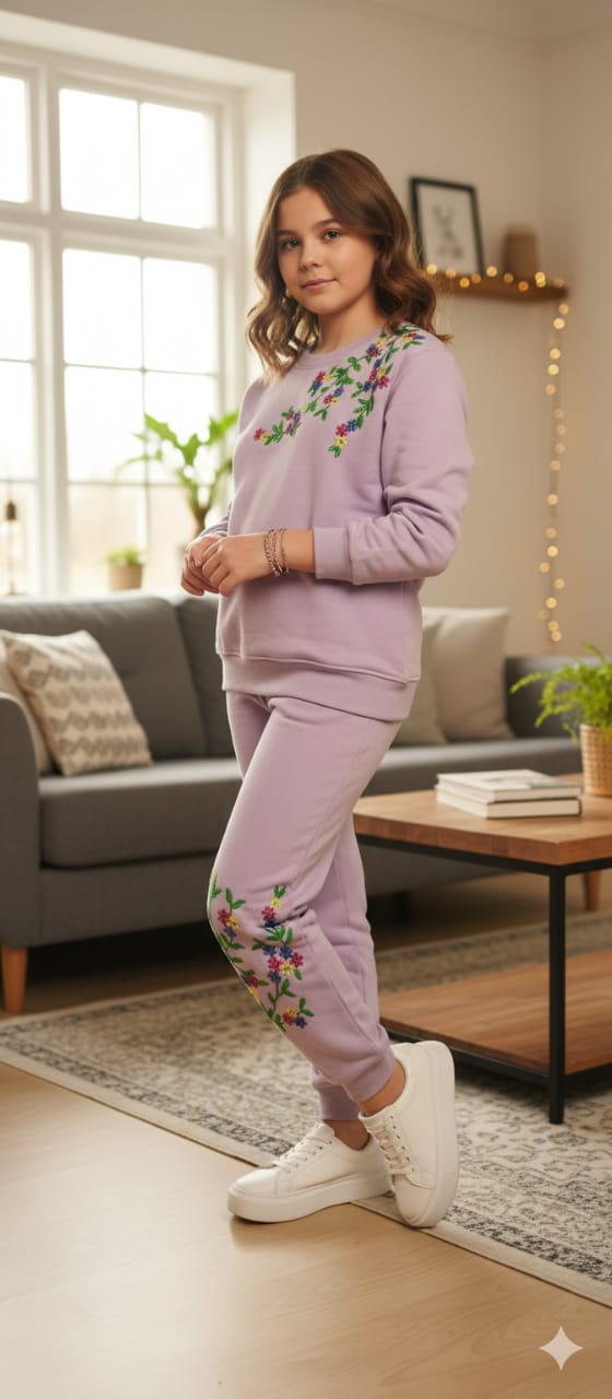 Right Side Embroidery Light Purple Track-suit Girls