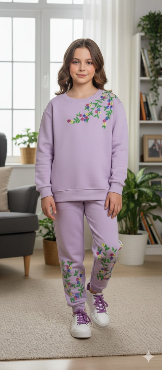 Right Side Embroidery Light Purple Track-suit Girls