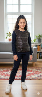 Sparkle Queen Black Track-suit Girls